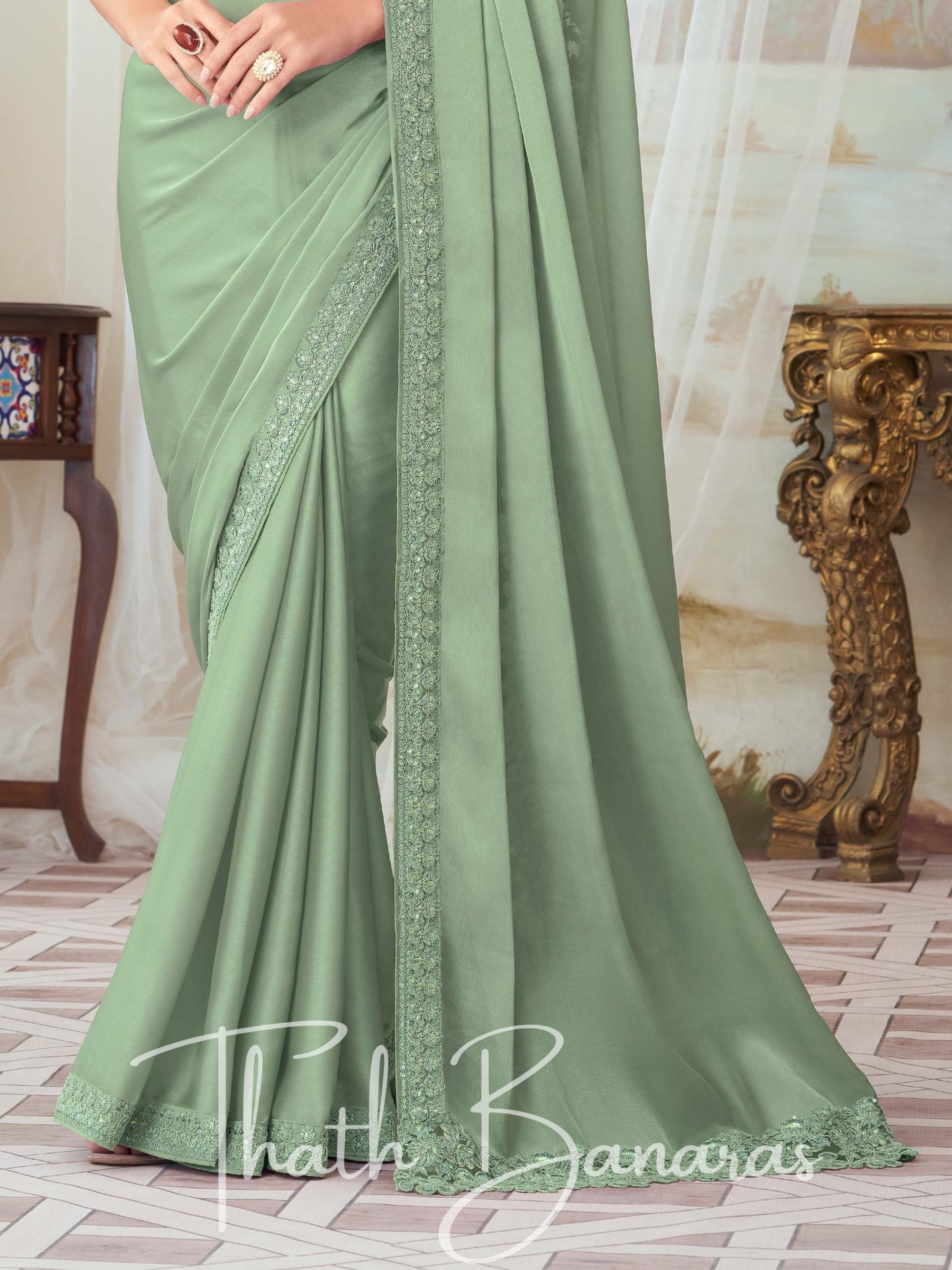 Emerald Green Glorious Silk with Fancy Fabric Work