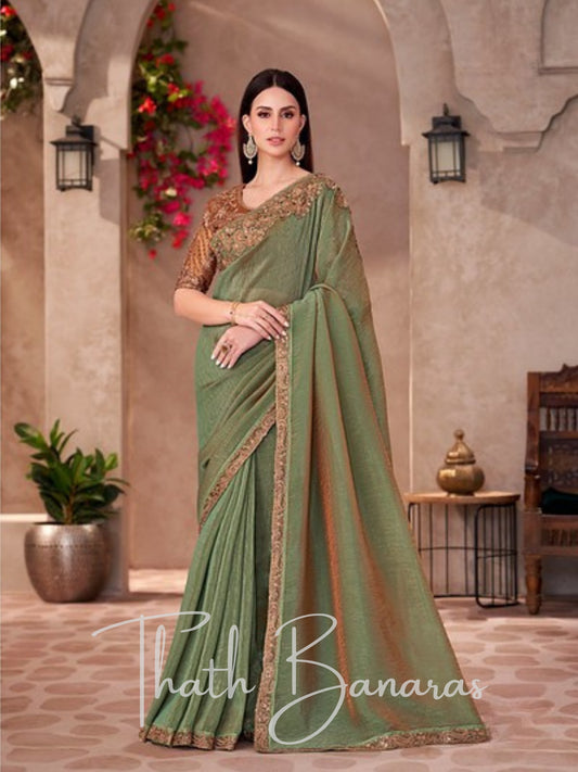 Stunning Green Georgette Silk Saree with Delicate Embroidery