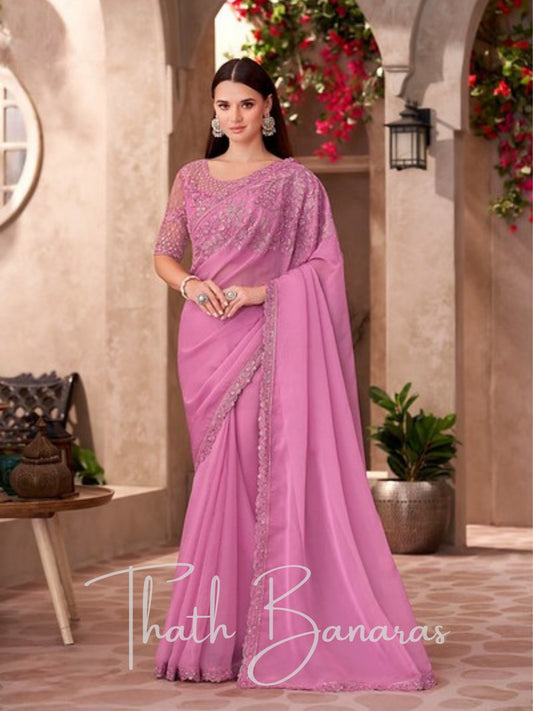 Rosy Comfort Chiffon delight Saree with Delicate Embroidery