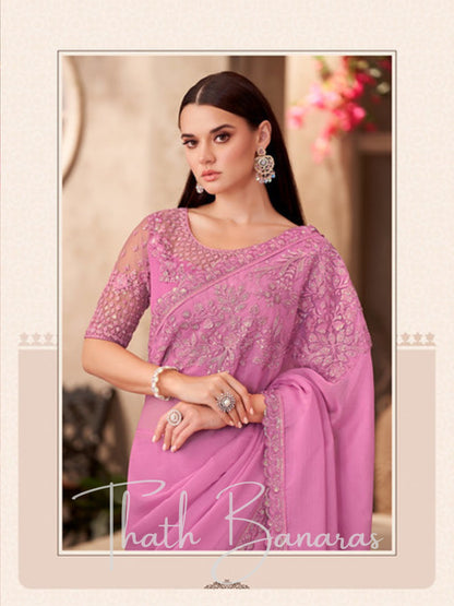 Rosy Comfort Chiffon delight Saree with Delicate Embroidery