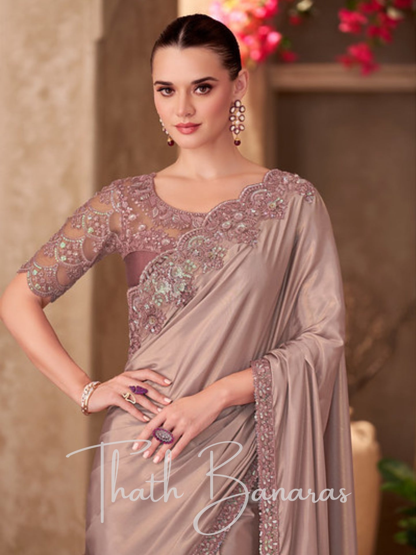 Ivory Glow Cream Cotton Saree with delicate beadwork