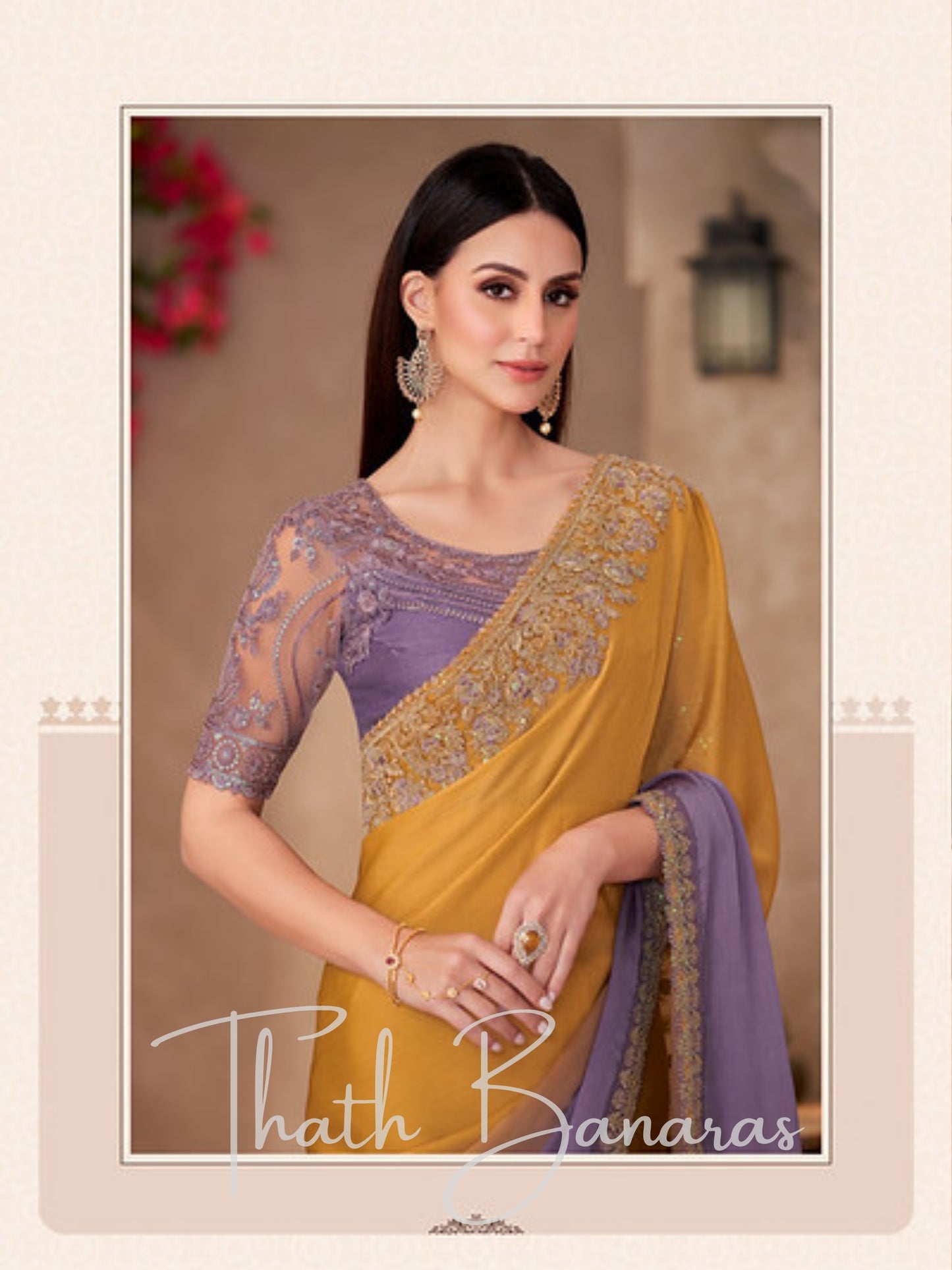 Vibrant Yellow Purpel Saree with Zari and Embroidery work