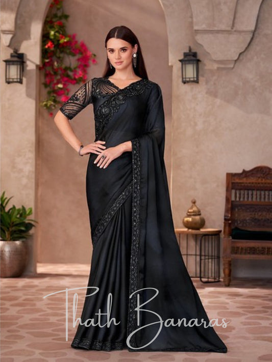 Black Georgette Sequence Saree with delicate Embroider work