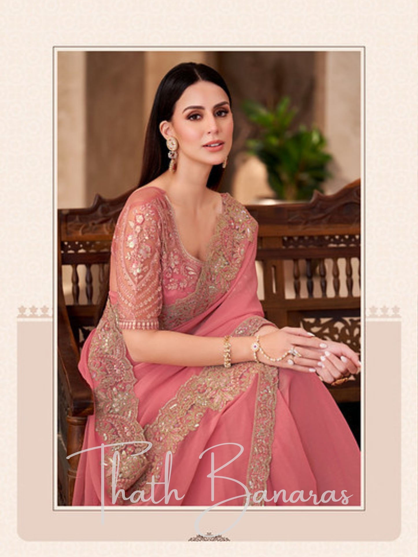Peach Radiance Embroidered Georgette Party Wear Saree