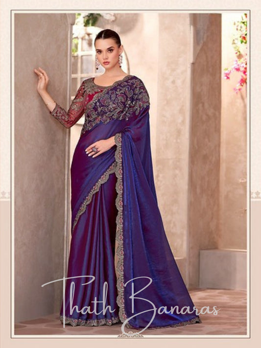 Regal Purple  Silk Blend Saree with delicate Embroidery