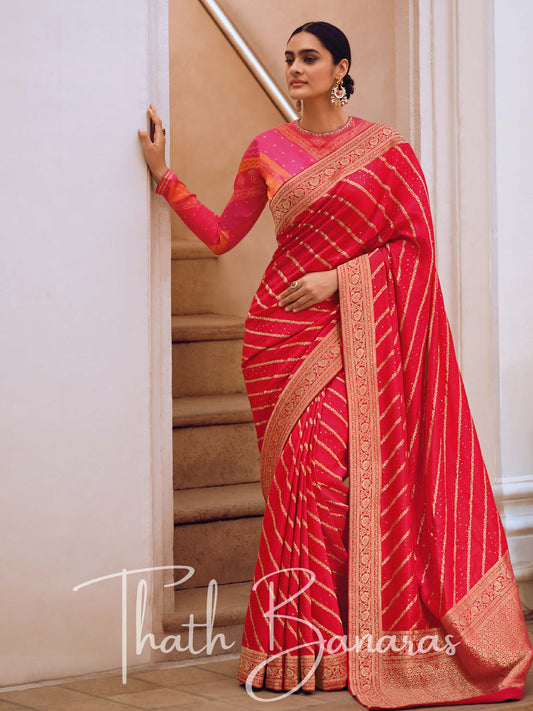 Dark Pink Viscose Woven Saree With Digitally Printed Viscosey Blouse