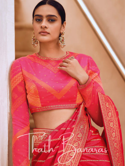 Dark Pink Viscose Woven Saree With Digitally Printed Viscosey Blouse