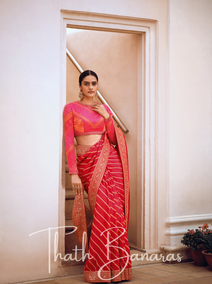 Dark Pink Viscose Woven Saree With Digitally Printed Viscosey Blouse