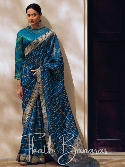 Cornflower Blue Viscose Woven Saree With Digitally Printed Viscosey Blouse