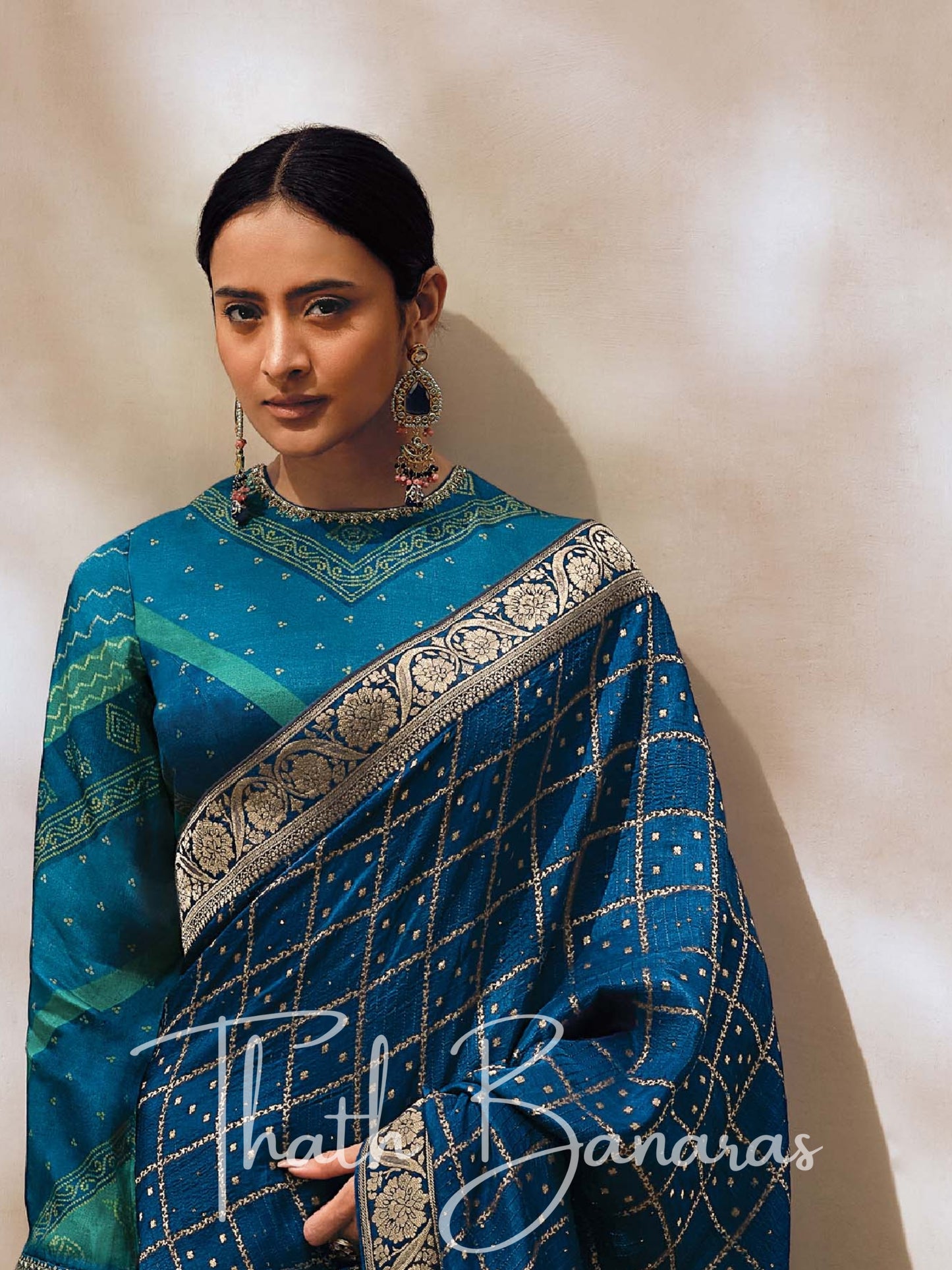 Cornflower Blue Viscose Woven Saree With Digitally Printed Viscosey Blouse