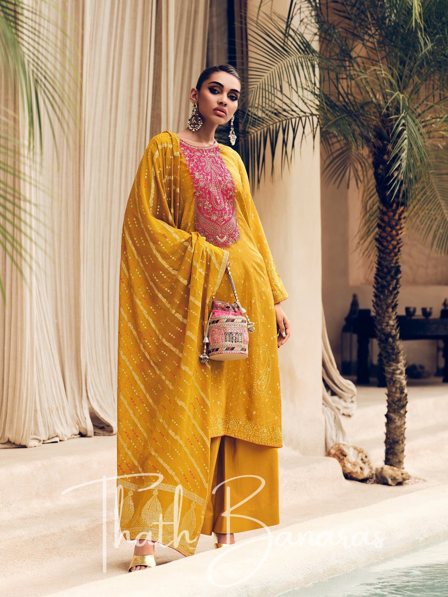 Mustard Yellow Viscose Woven Rhapsody Salwar Suit with Meenakari Dupatta