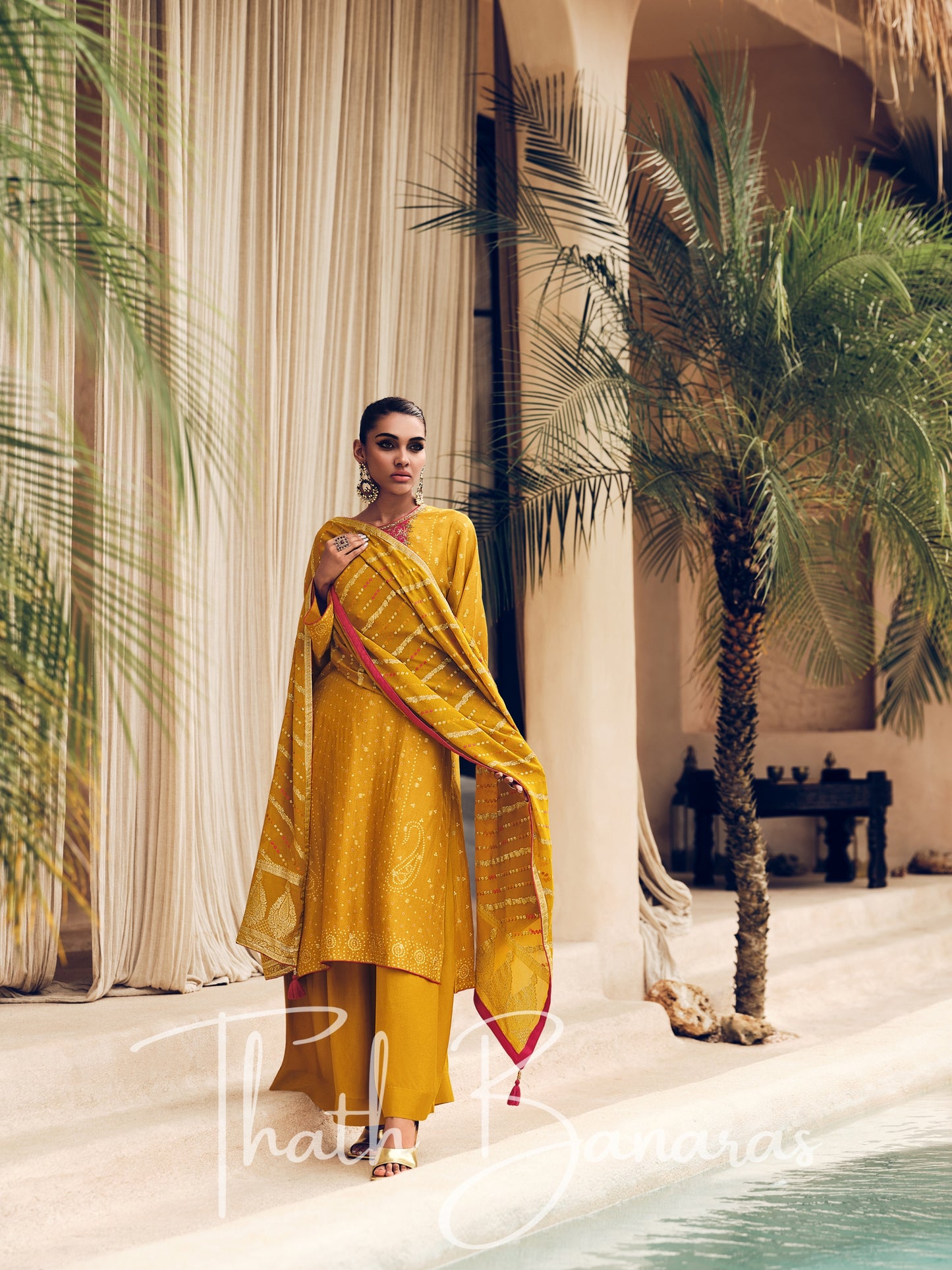 Mustard Yellow Viscose Woven Rhapsody Salwar Suit with Meenakari Dupatta