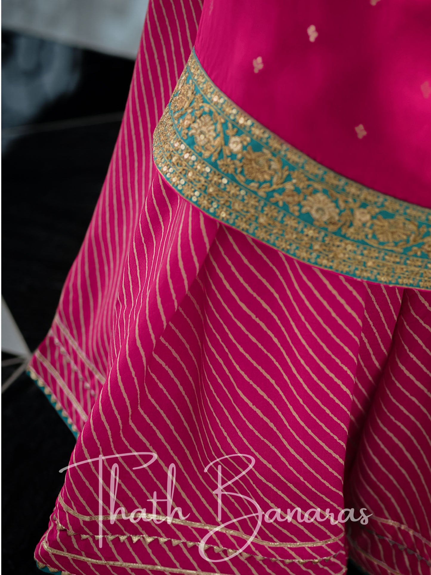 Stawberry Pink Silk Embroidered Opulence Salwar Suit with Bandhani Printed Viscose Muslin & Laced Viscose Dupatta