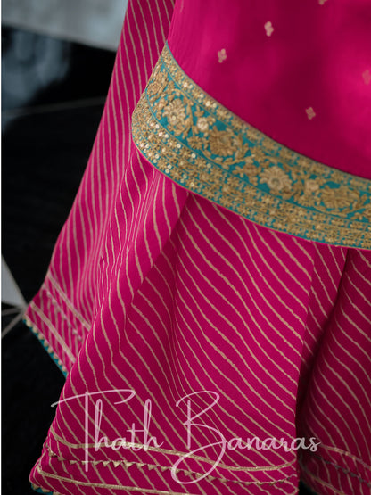 Stawberry Pink Silk Embroidered Opulence Salwar Suit with Bandhani Printed Viscose Muslin & Laced Viscose Dupatta