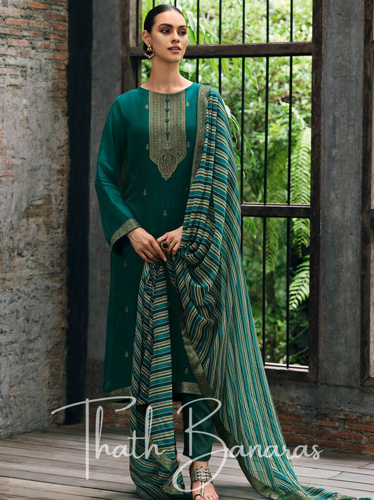 Bottle Green Opulent Organza & Cotton Silk Rhapsody Salwar Suit