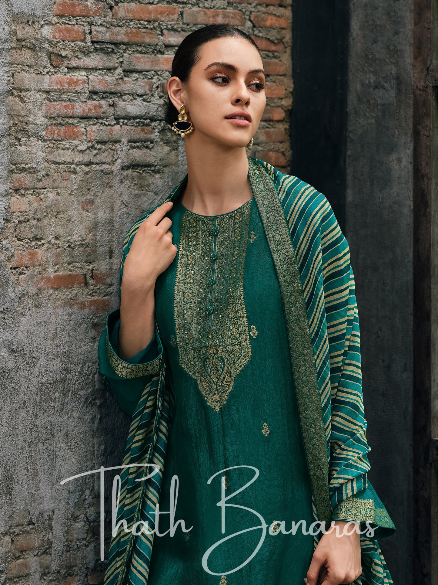 Bottle Green Opulent Organza & Cotton Silk Rhapsody Salwar Suit