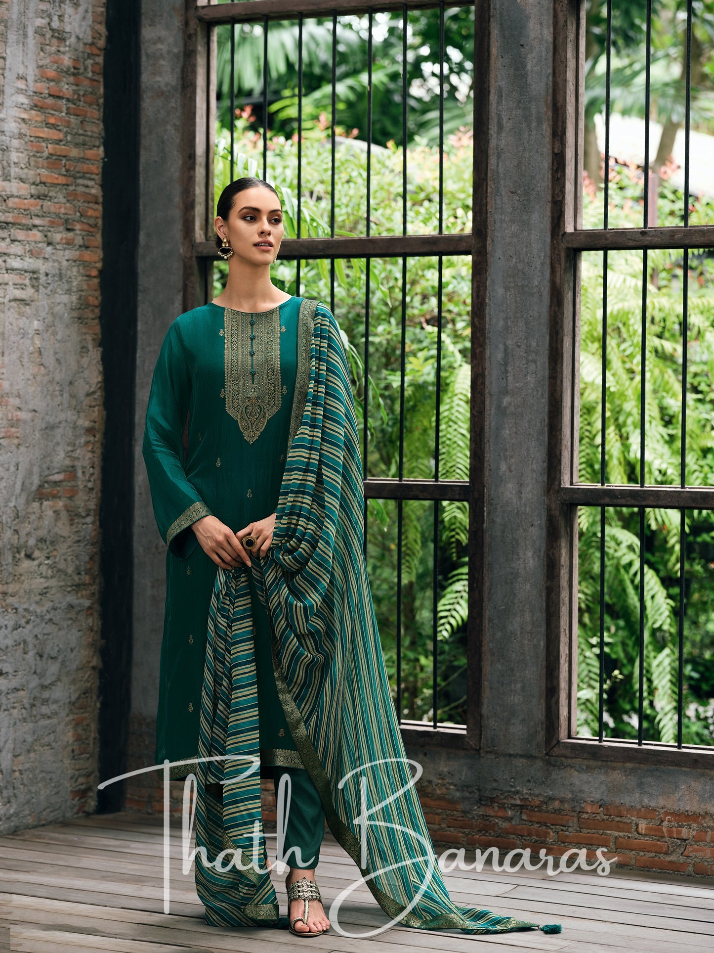 Bottle Green Opulent Organza & Cotton Silk Rhapsody Salwar Suit