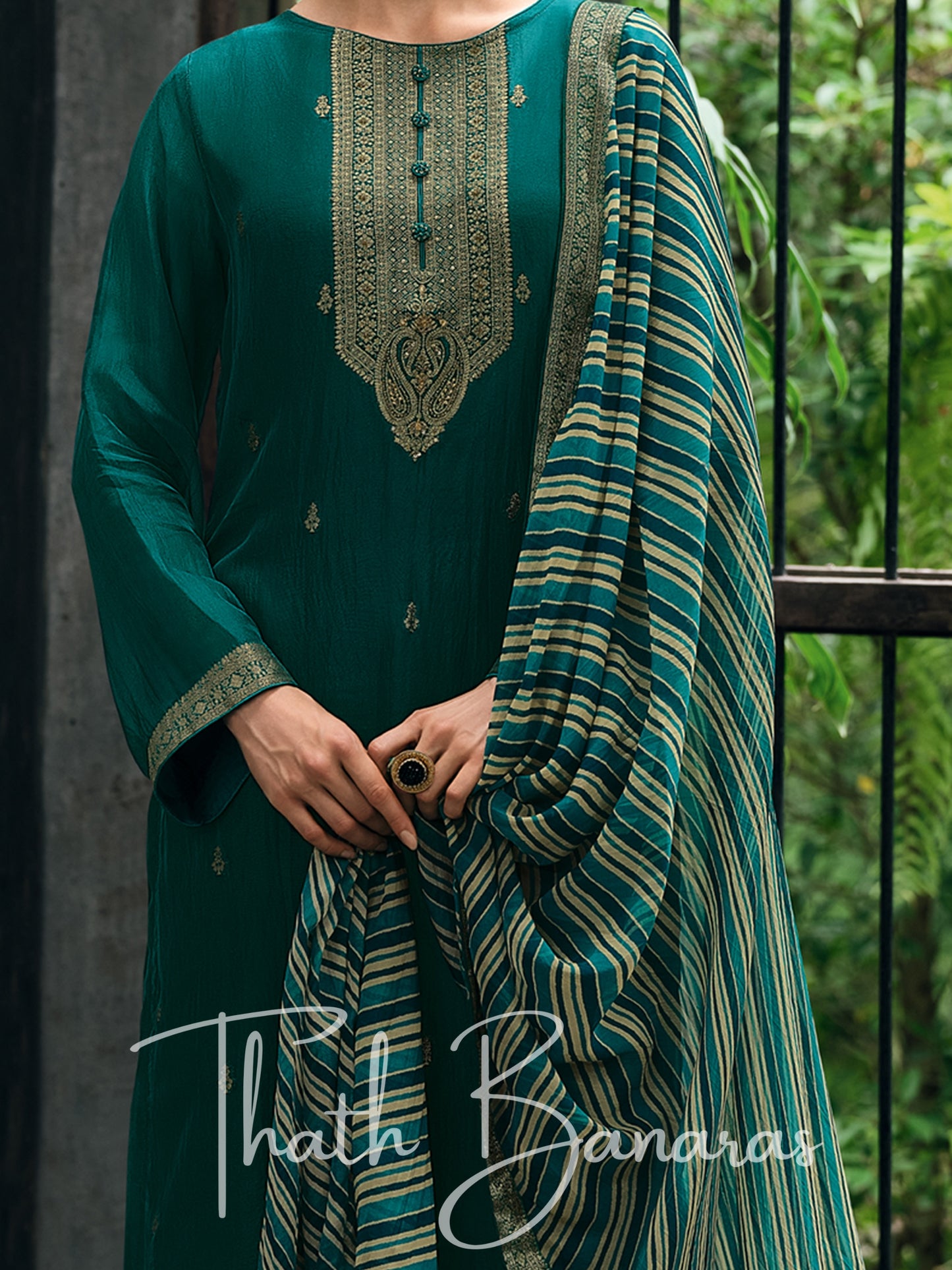 Bottle Green Opulent Organza & Cotton Silk Rhapsody Salwar Suit