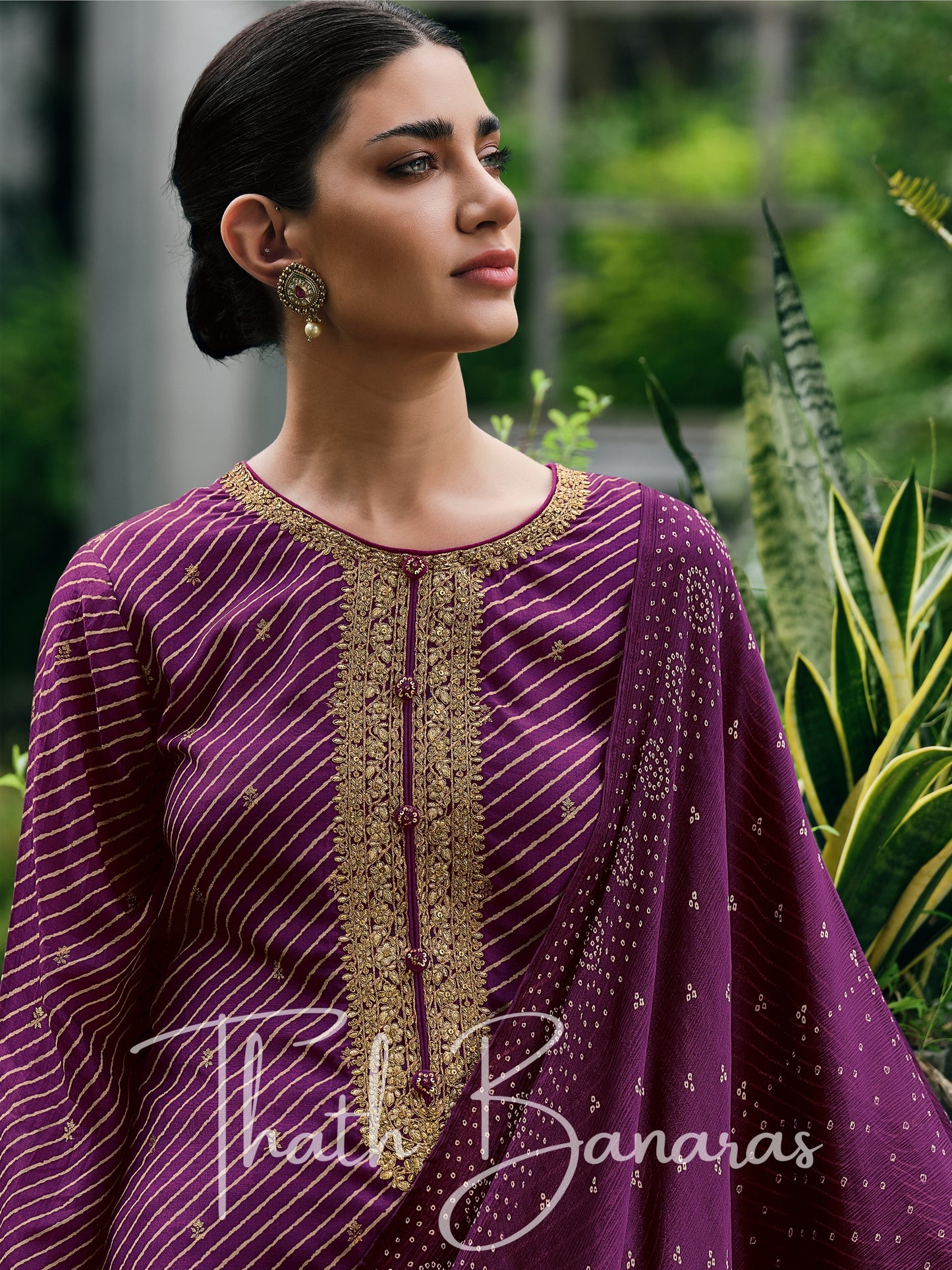 Purple Color Viscose Silk Rhapsody Salwar Suit with Lehriya Print & Embroidery, Cotton Silk & Digitally Printed Dupatta