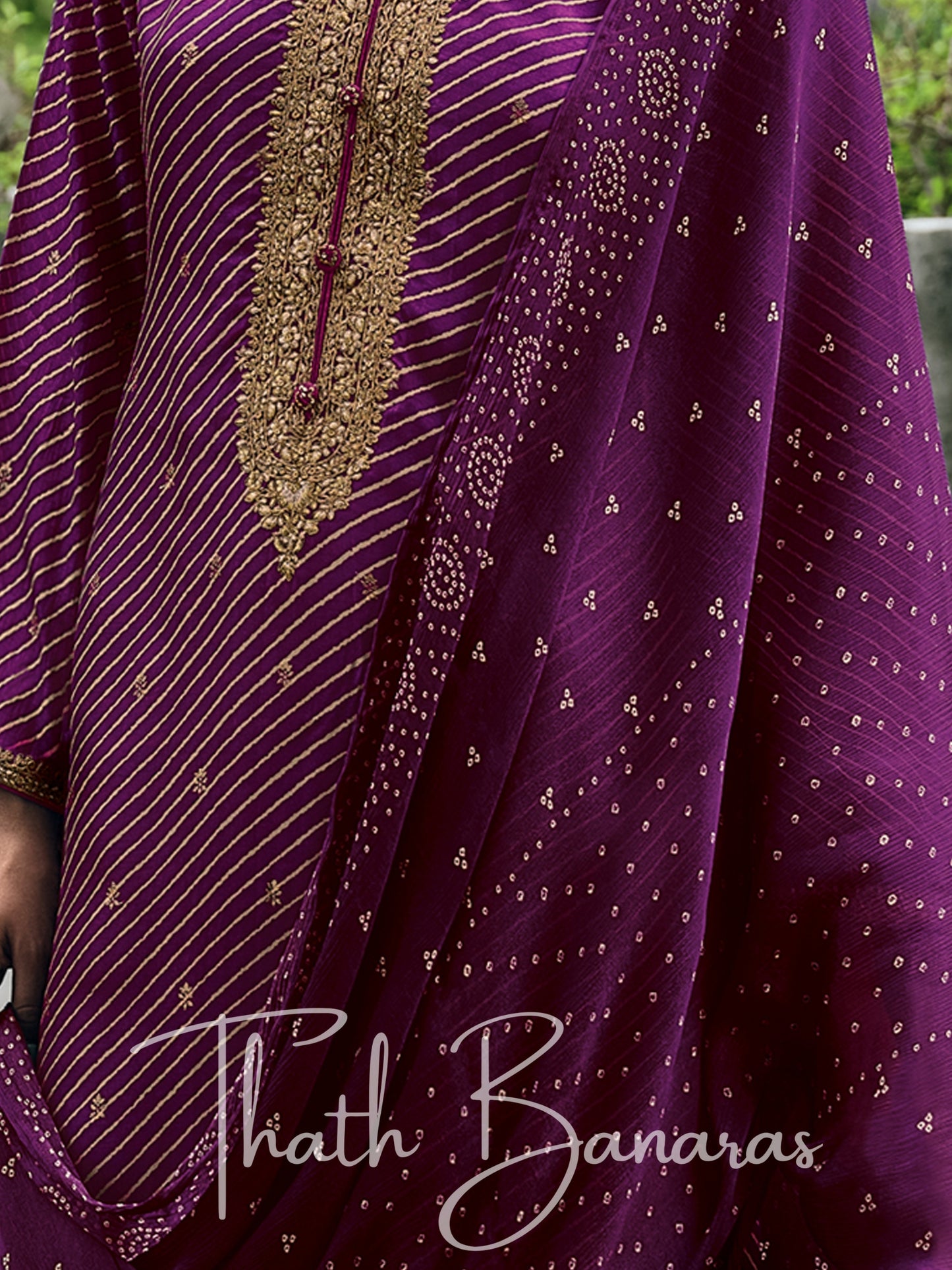 Purple Color Viscose Silk Rhapsody Salwar Suit with Lehriya Print & Embroidery, Cotton Silk & Digitally Printed Dupatta