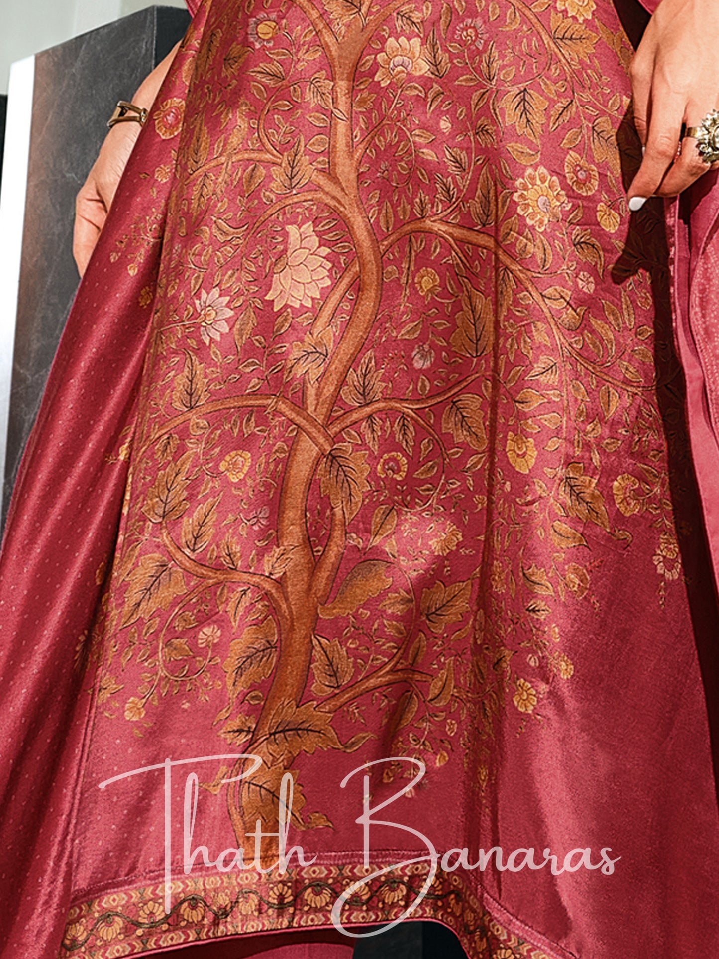 Maroon Gaji Silk Rhapsody Kaftan with Digitally Printed Cotton Silk Bottom