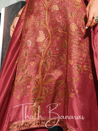 Maroon Gaji Silk Rhapsody Kaftan with Digitally Printed Cotton Silk Bottom